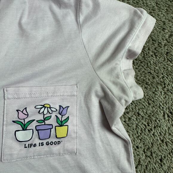 Life Is Good Top Womens S Pink Sleep Shirt Flower Pots Button Front Pajamas READ - Picture 6 of 11